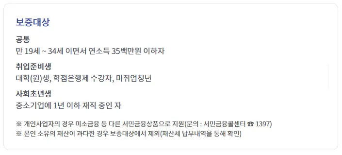 햇살론유스 보증대상안내