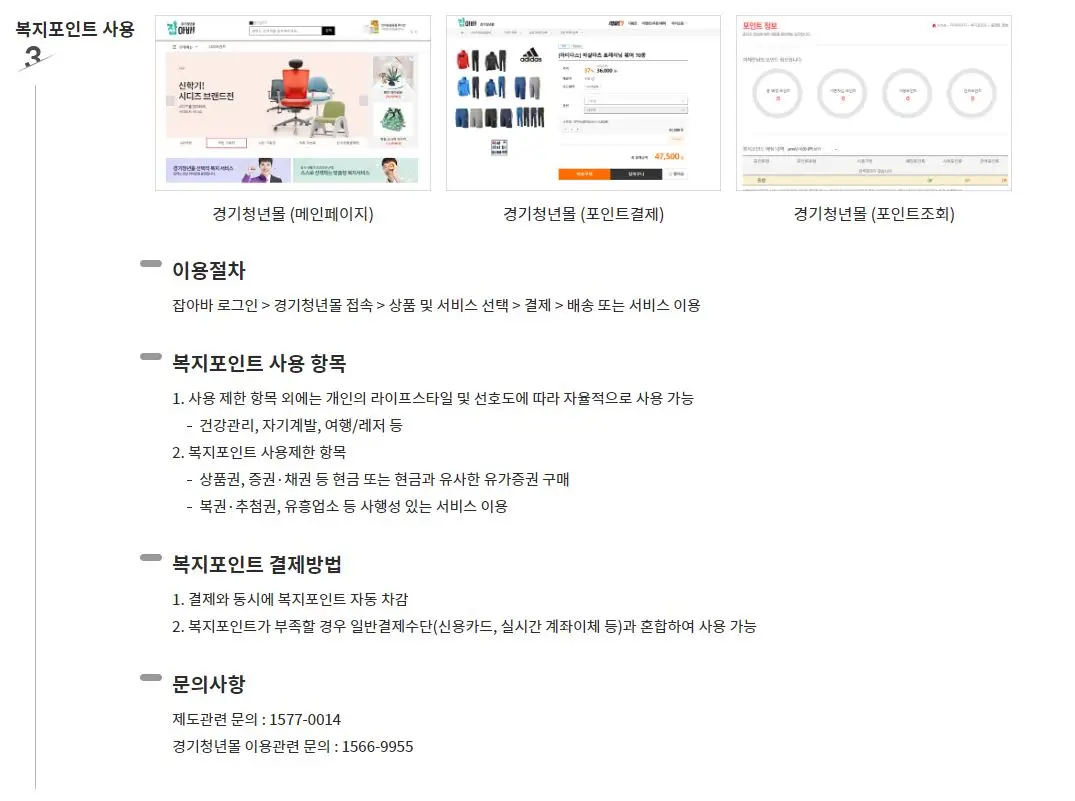 청년복지포인트 사용가능한 잡아봐 경기청년몰 사용안내