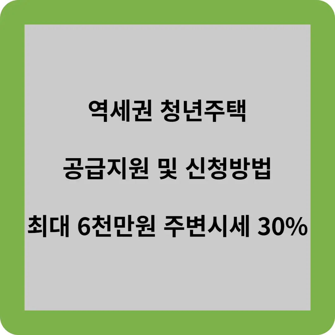 역세권 청년주택
공급지원 및 신청방법
최대6천만원 주변시세 30%