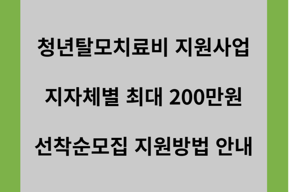 청년탈모치료비 지원사업 지자체별 최대 200만원 선착순모집 지원방법 안내