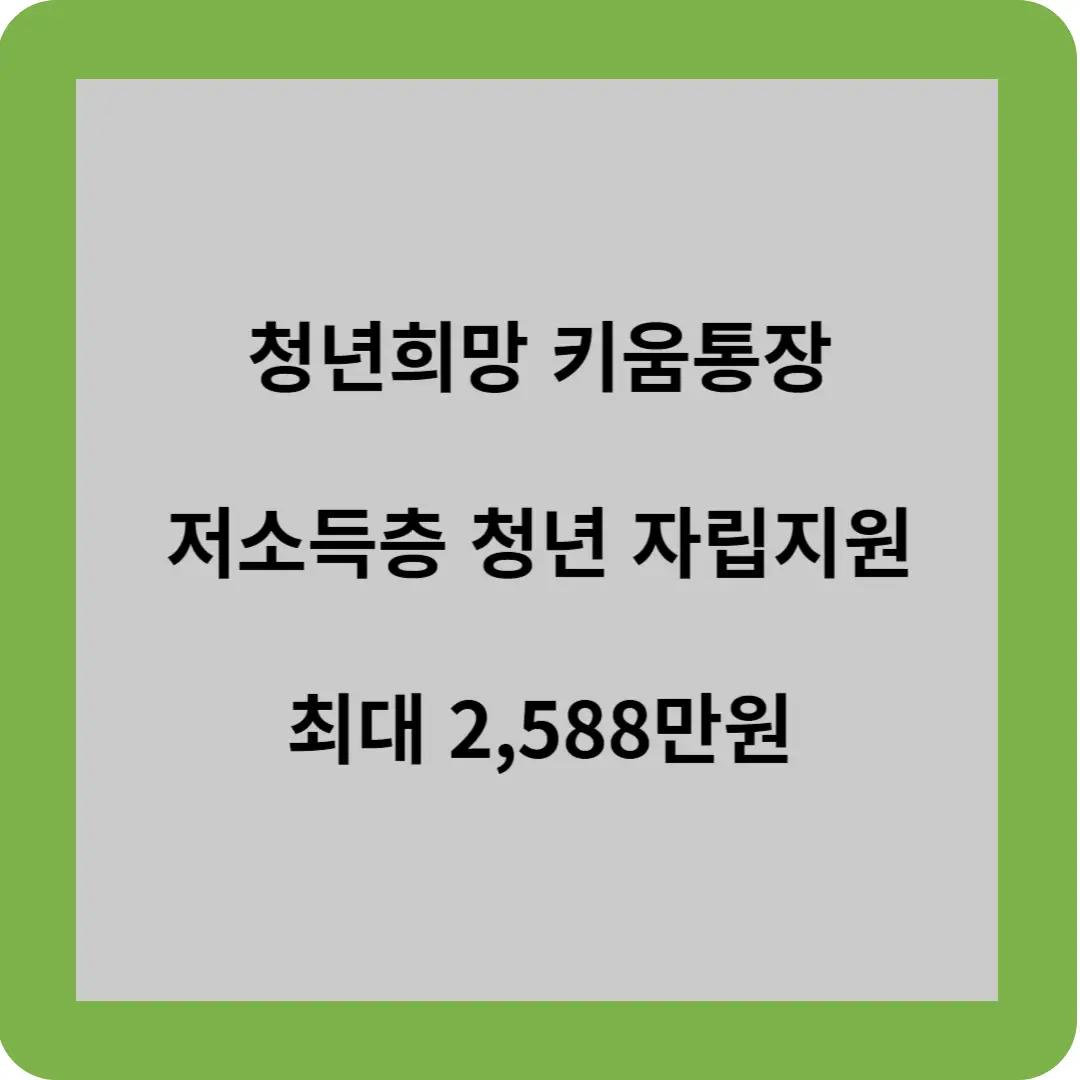 청년희망키움통장
저소득층 청년 자립지원
최대 2,588만원